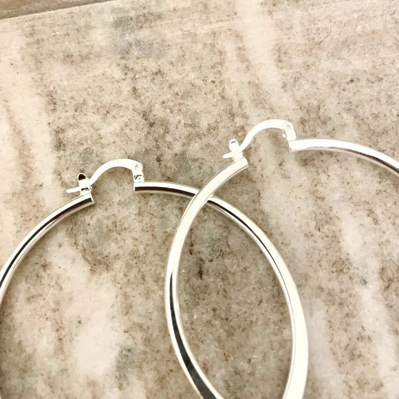 925 Sterling Silver Hoop Earrings Large Silver Hoops Modern Earrings - Picture 4 of 4